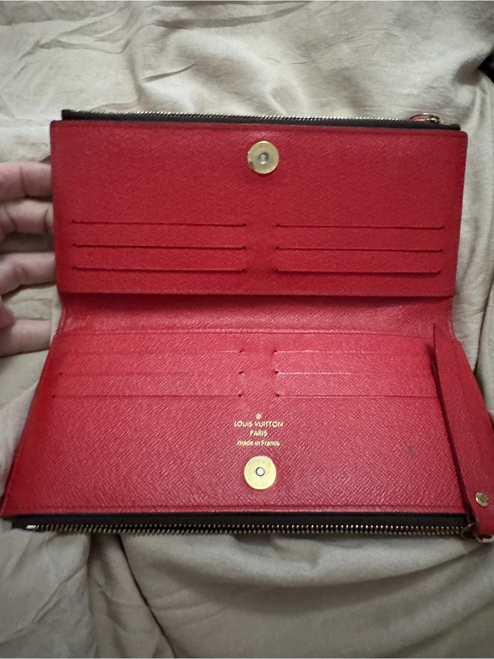 Louis Vuitton Monogram Zip Pouch in Brown with Red Accent - Picture 2 of 8